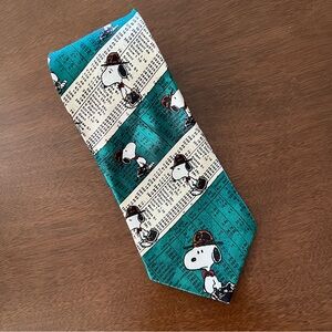Men’s Vintage Bunbury Hand Made Silk Peanuts Neck Tie Snoopy Teal Work Necktie